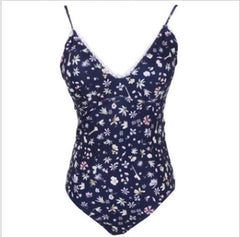 Lace-trimmed floral print straps bikini