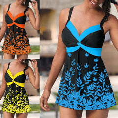 Tankini Leaf Flower Big Skirt Swimsuit Split