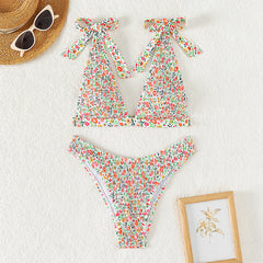 Bikini Women's Floral Two-shoulder Split